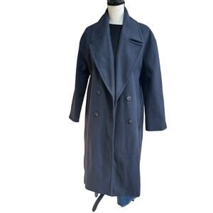 Zara Women’s Navy Wool Blend Oversized Long Double Breasted Peacoat M